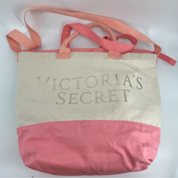 Victoria’s Secret Cream/Pink Insulated 2-in-1 Weekender Cooler Tote Bag - Picture 2 of 8